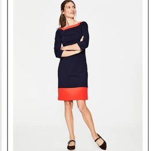 BODEN 6 Navy Orange Color Block Siobhan Ponte Quarter Sleeve Shift Dress